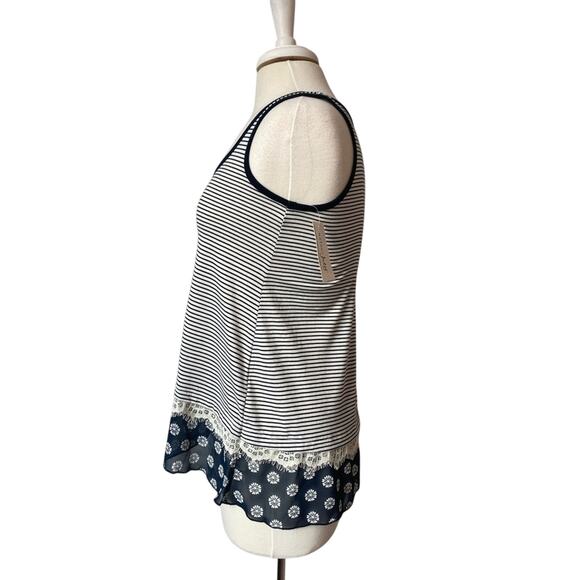 Maison Jules NWT Women's Sm Beach Nautical Navy Stripe Boho Lace Floral Tank Top - Picture 2 of 11